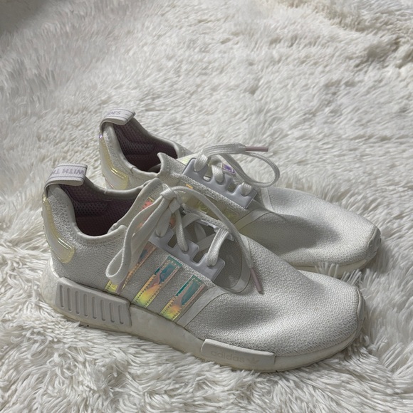 Adidas White NMDS with Iridescent Stripe Women's Sneakers - Picture 1 of 6